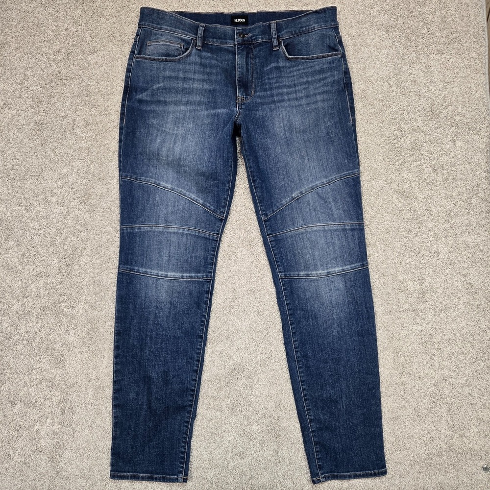 Hudson Jeans Mens 36x32 Moto Ethan Biker Skinny Jeans blue stretch